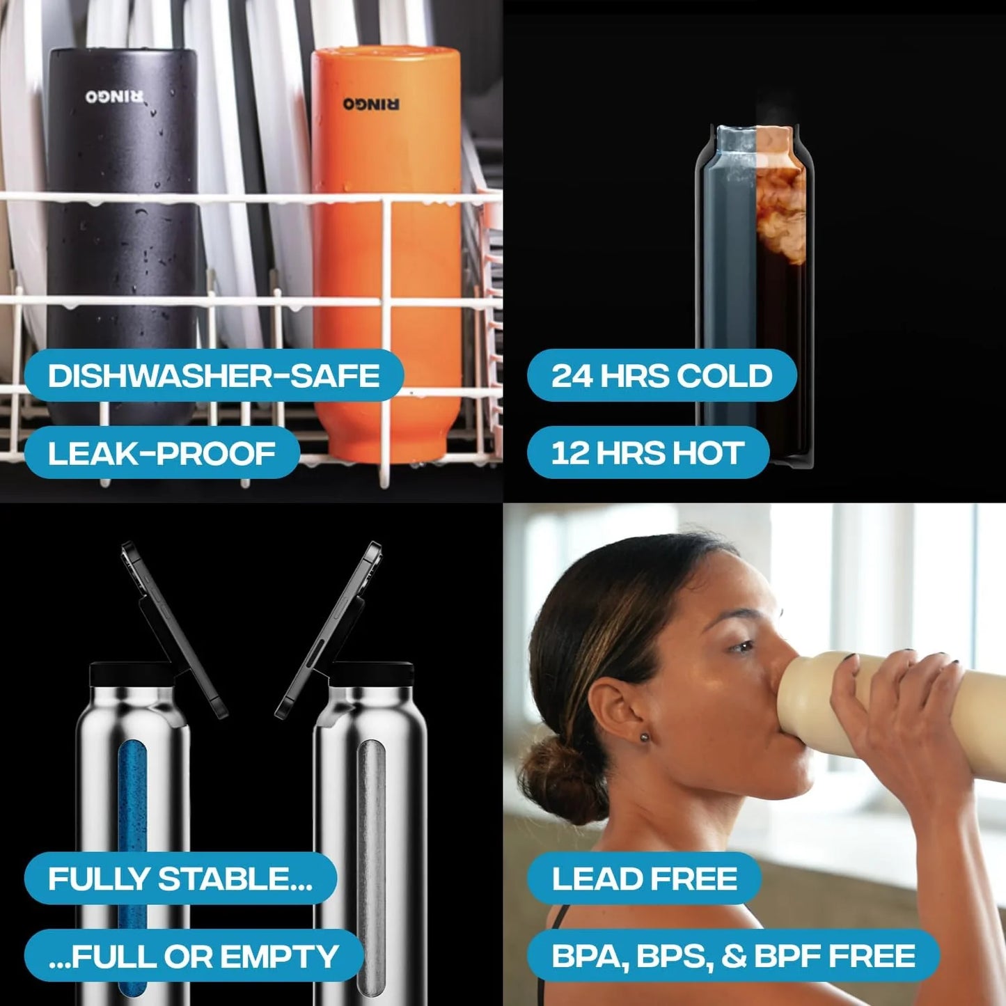 BOTELLA DE AGUA AISLADA CON SOPORTE PARA TELÉFONO