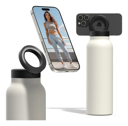 BOTELLA DE AGUA AISLADA CON SOPORTE PARA TELÉFONO